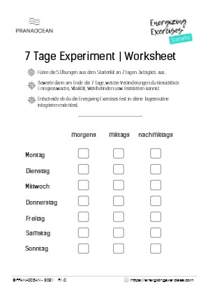 StarterKit 7 Tage Experiment Arbeitsblatt | Energizing Exercises